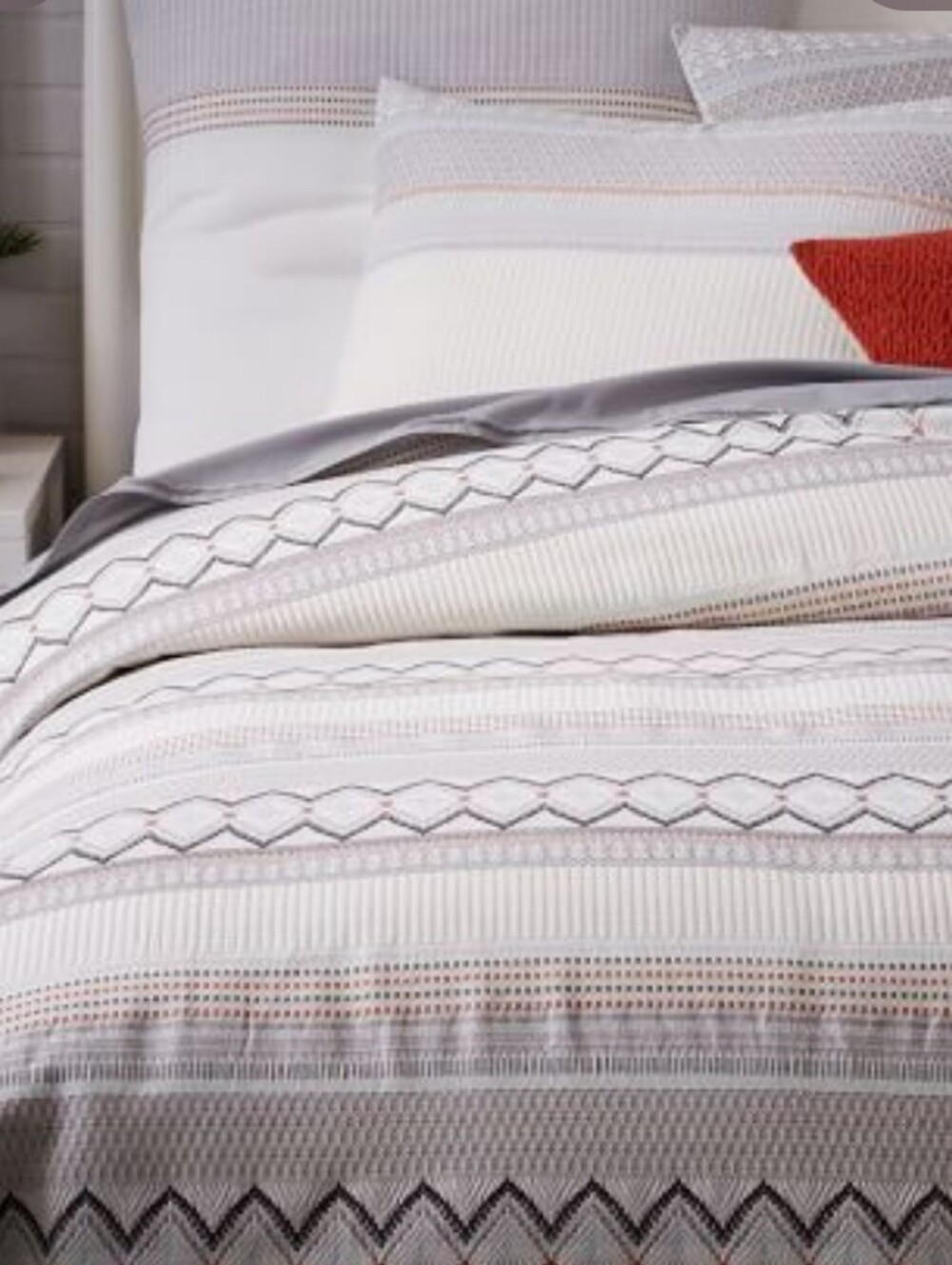 West Elm Nordic Stripe Organic Cotton Duvet Cover Full/Queen Cream Boho